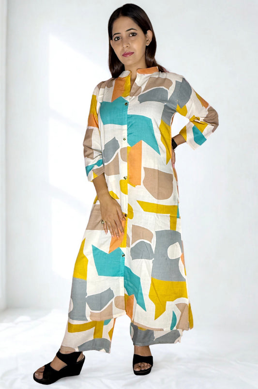 Cotton Printed Long  Coord Set For Women